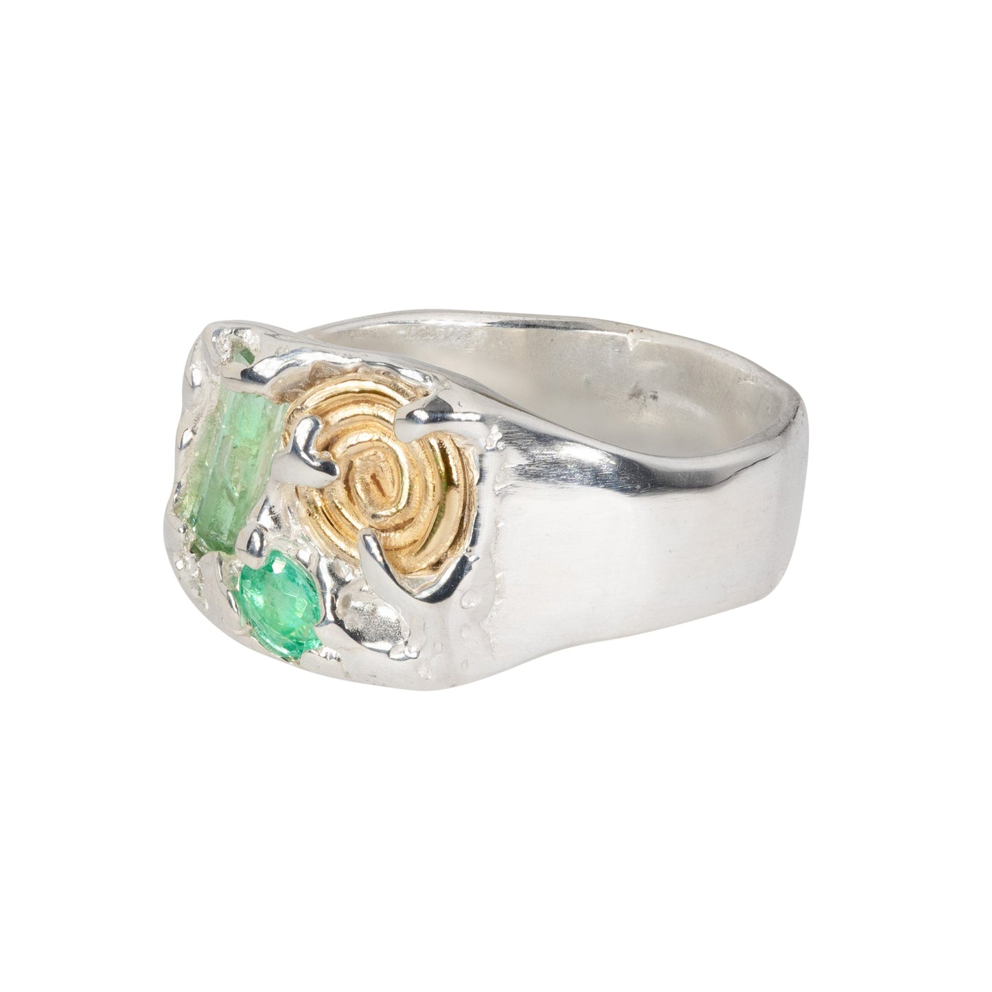 Solid Gold Spiral, Green Stone Ring