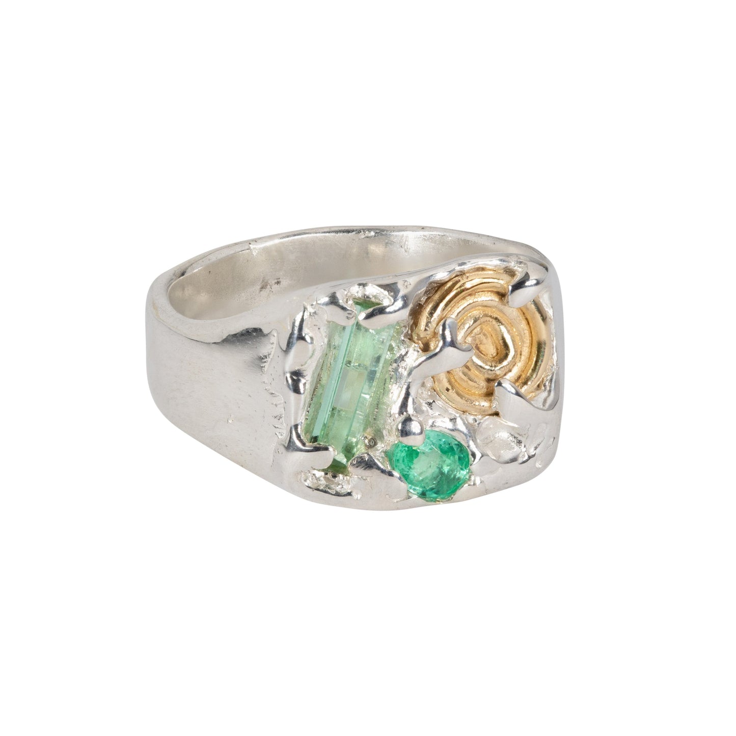 Solid Gold Spiral, Green Stone Ring