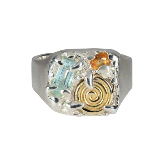 14kt Gold Spiral, Blue & Orange