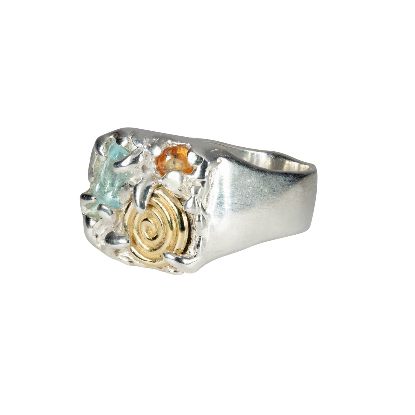 14kt Gold Spiral, Blue & Orange