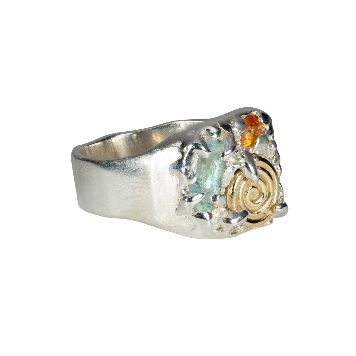 14kt Gold Spiral, Blue & Orange