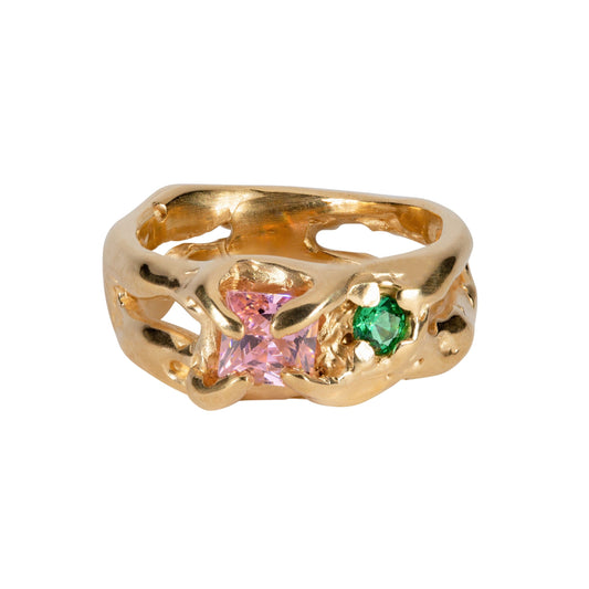 Gold Flux Ring (Pink/Green)