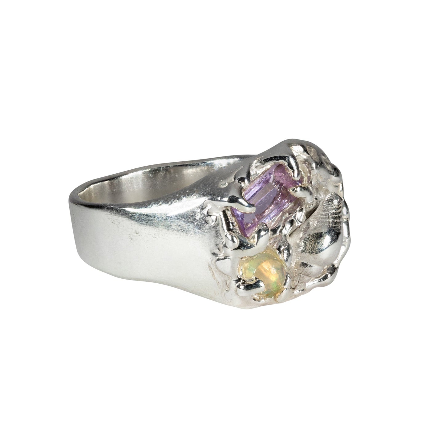 Amethyst and Opal Shell Ring