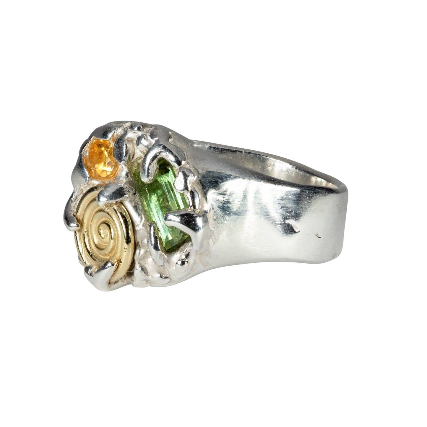 14kt Gold Spiral Ring With Tourmaline & Citrine.