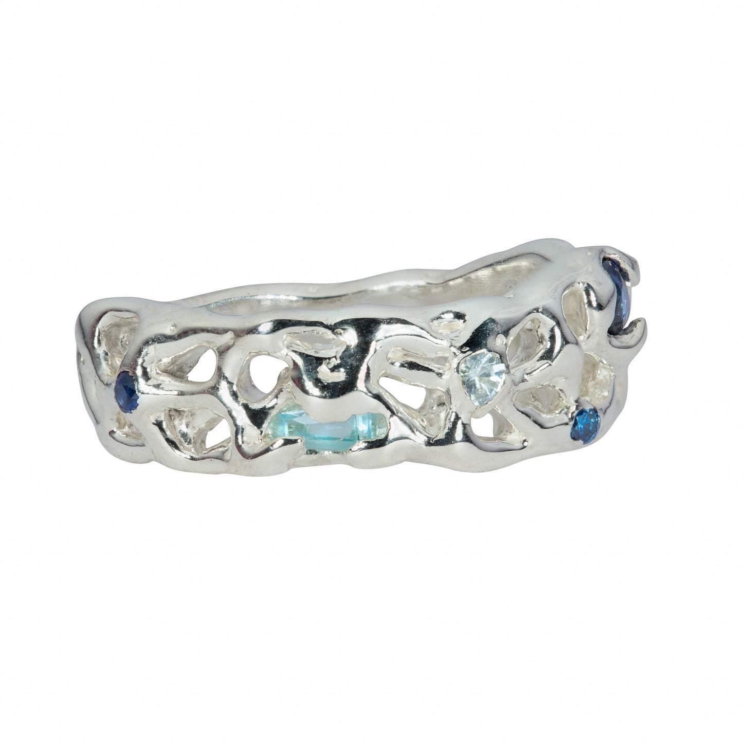 Sapphire, Diamond, and Topaz Vine Ring
