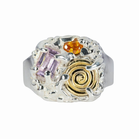 14kt Gold Spiral with Amethyst and Citrine