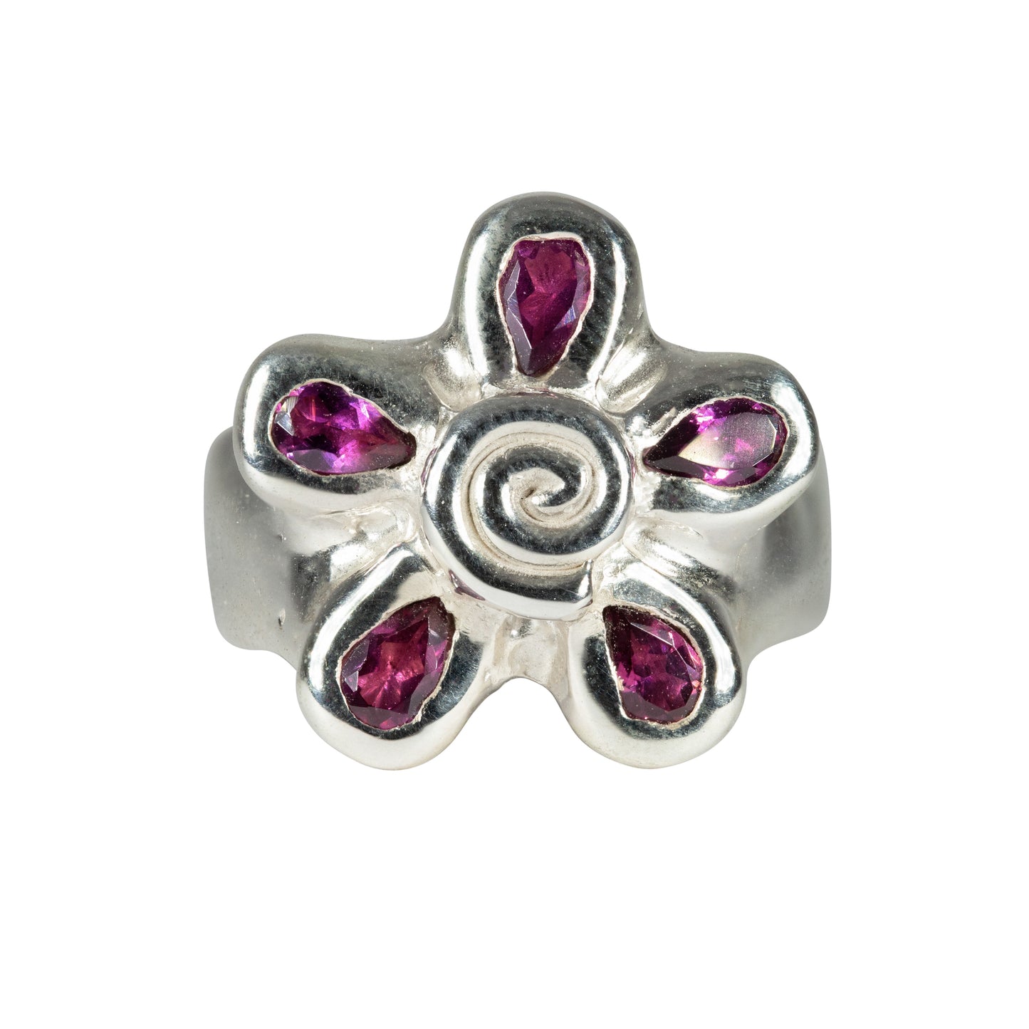Garnet Spiral Flower Ring