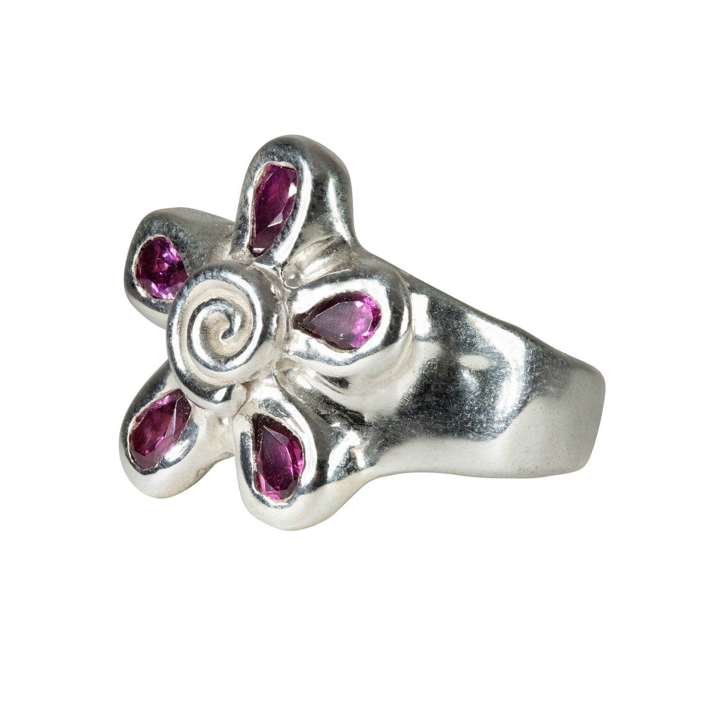 Garnet Spiral Flower Ring
