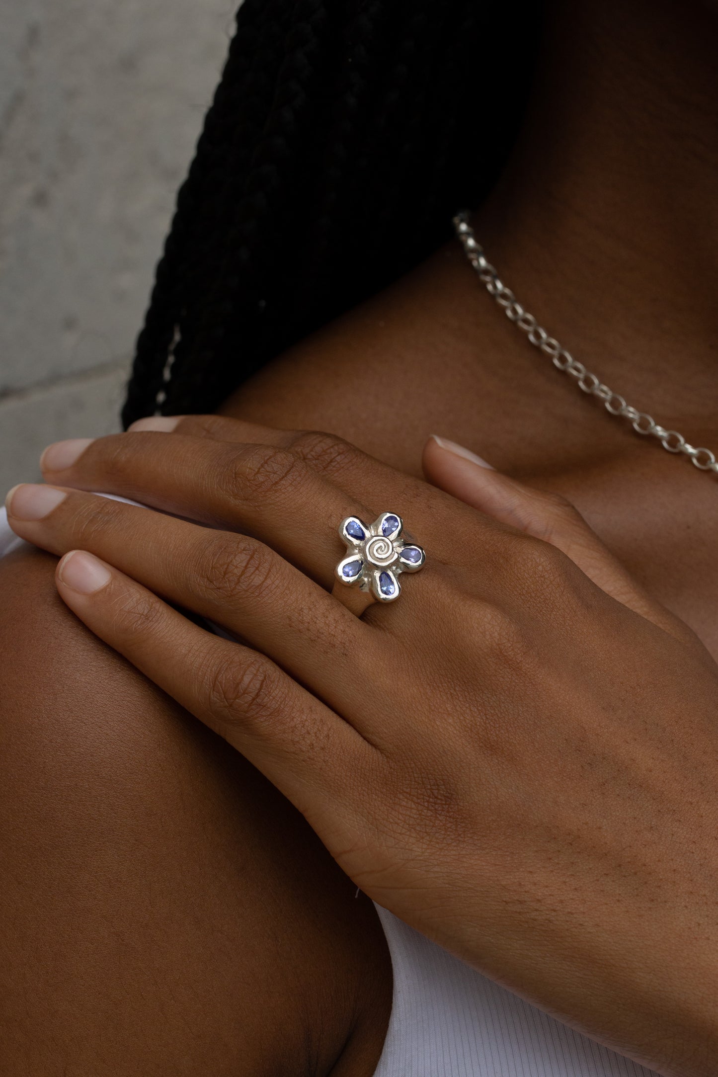 Tanzanite Spiral Flower Ring