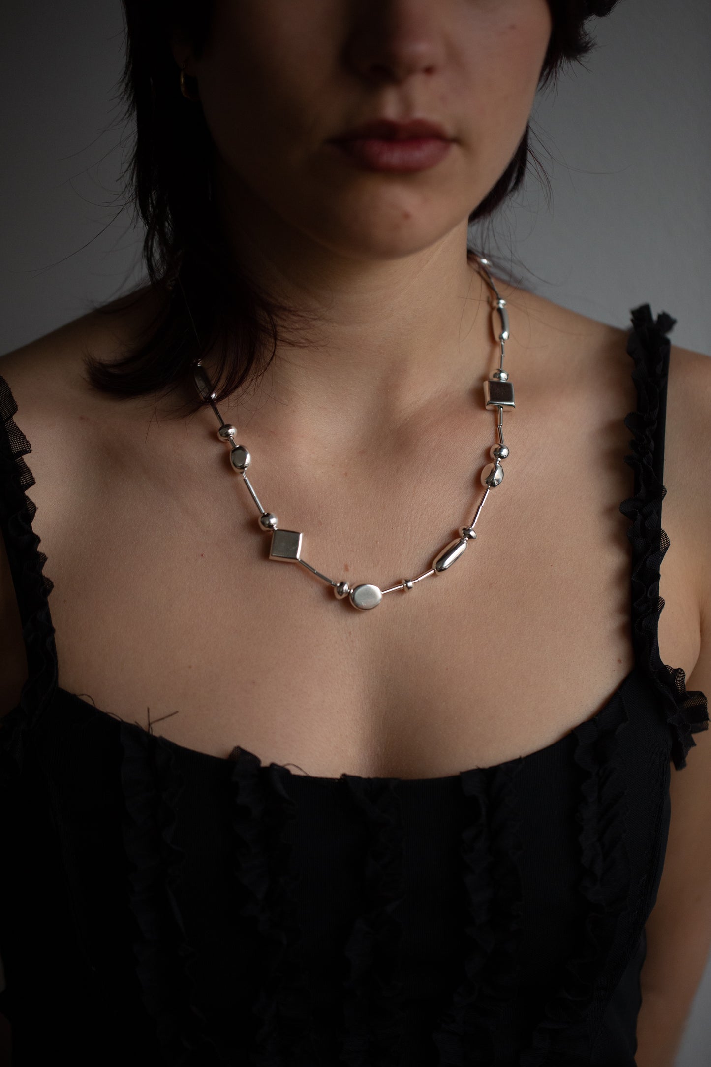 Silver beaded necklace No•1